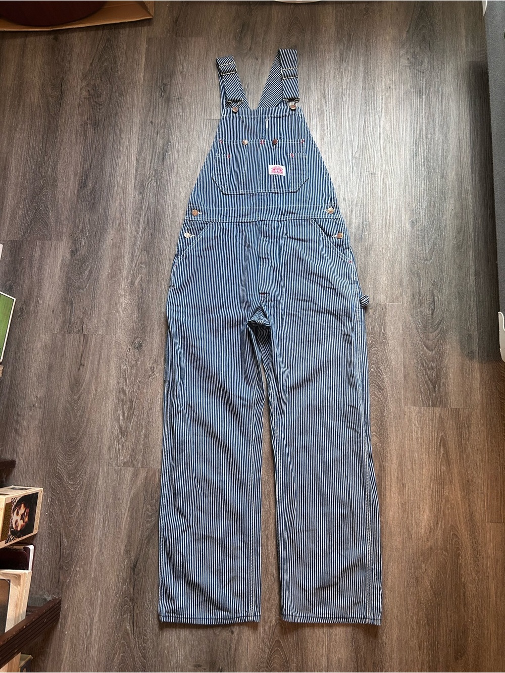 Vintage Round House Overalls Mens 32x30 Blue White Hickory Stripe Railroad